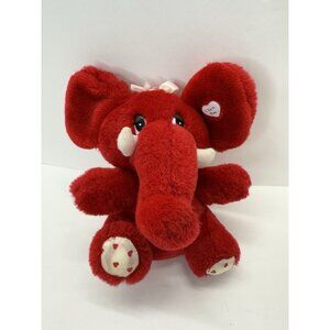 Vintage GAF Red Elephant Plush Stuffed Animal 9” Valentines Day Satin Hearts